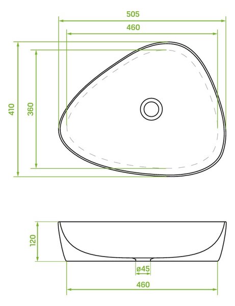 Laveo Laveo, aszimmetrikus asztali mosdó 505x410x120 mm, fényes fehér, LAV-VUA_6251