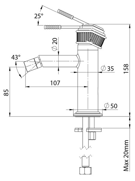 Sapho Sapho, VERSI talapzatos bidé mixer, króm, RV003
