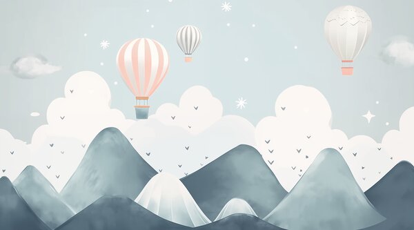 Fotótapéta Hőlégballonok repülnek a hegyek felett, Léggömbös fotótapéta, Népszerű fotótapéta, w02817 - Tapeko.hu