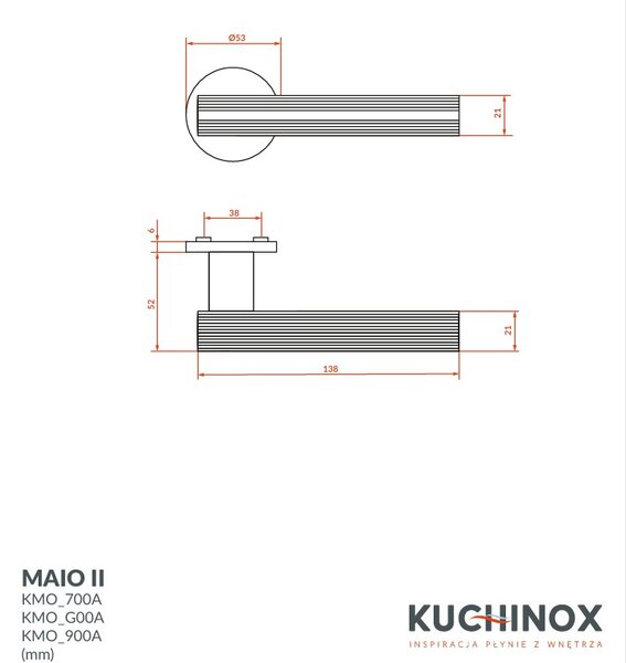 Kuchinox Maio II, ajtókilincs, matt arany, LAV-KMO_G00A