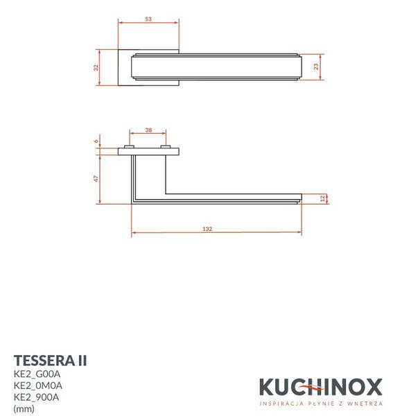 Kuchinox Tessera II, kilincs, csiszolt acél, LAV-KE2_0M0A