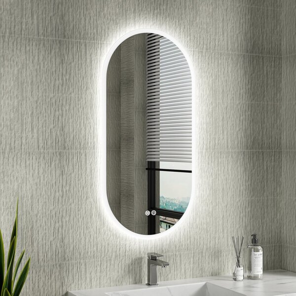Erga Demi, ovális LED tükör 50x100cm, 3 fényszín, elülső világítás, páramentes fűtőpárna, ERG-V01-DEMI-5010-CL