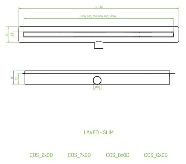 Laveo Slim, zuhanyfolyóka 50 cm, arany, LAV-COS_G50D