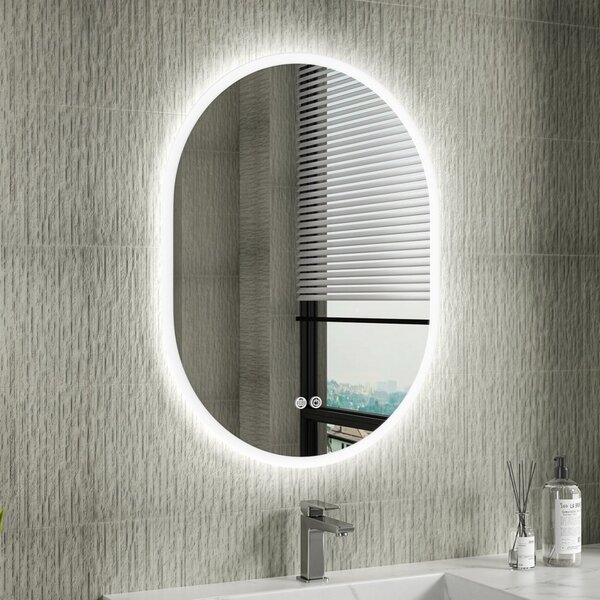 Erga Demi, ovális LED tükör 60x80cm, 3 fényszín, elülső világítás, páramentes fűtőpárna, ERG-V01-DEMI-6080-CL