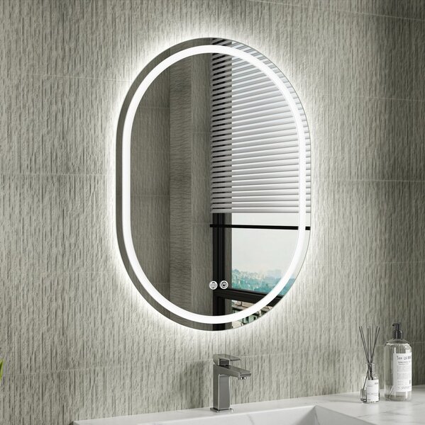 Erga Lyra, ovális LED tükör 60x80cm, 3 fényszín, első és hátsó világítás, páramentes fűtőpárna, ERG-V01-LYRA-6080-CL