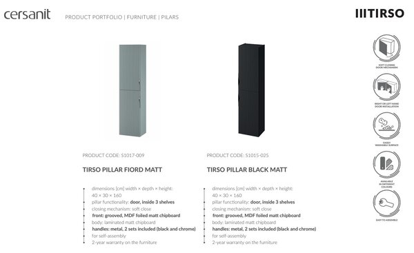 Cersanit Tirso, magas felsőszekrény 400x302x1600 mm, matt zöld, S1015-025