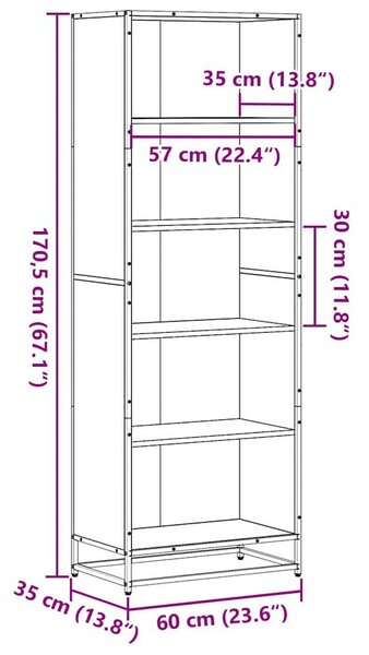 VidaXL szürke sonoma színű szerelt fa könyvespolc 60 x 35 x 170,5 cm