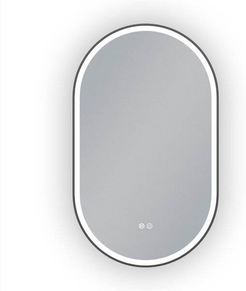 Erga Gwen, ovális LED tükör 60x100cm fekete fém keretben, 3 világos szín, elülső világítás, páramentes fűtőpárna, ERG-V01-GWEN-6010-BK