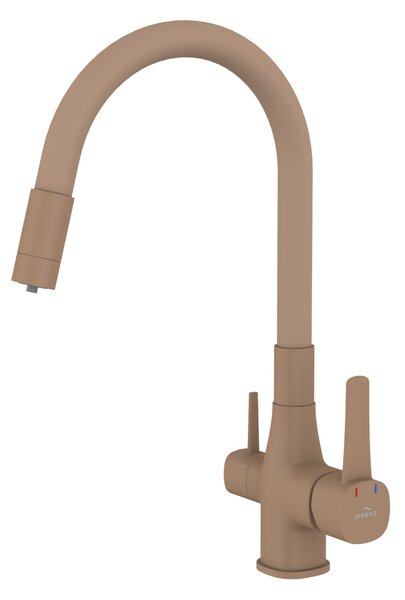 Invena Magic, álló mosogatócsaptelep flexibilis karral és ivóvízszűrővel, matt bézs, INV-BZ-02-F03-V