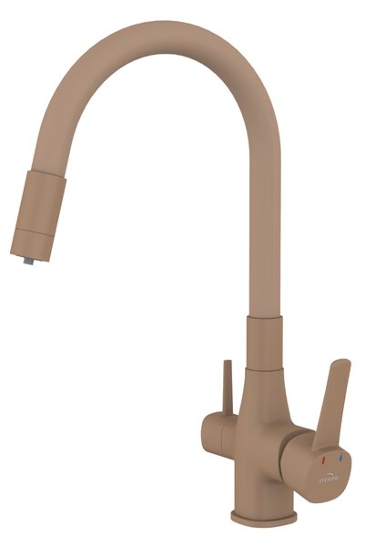 Invena Magic, álló mosogatócsaptelep flexibilis karral és ivóvízszűrővel, matt bézs, INV-BZ-02-F03-V
