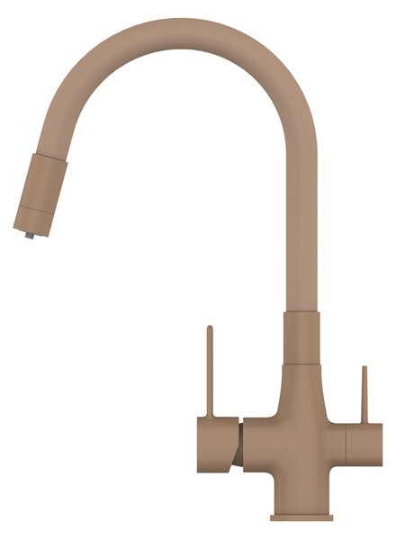 Invena Magic, álló mosogatócsaptelep flexibilis karral és ivóvízszűrővel, matt bézs, INV-BZ-02-F03-V