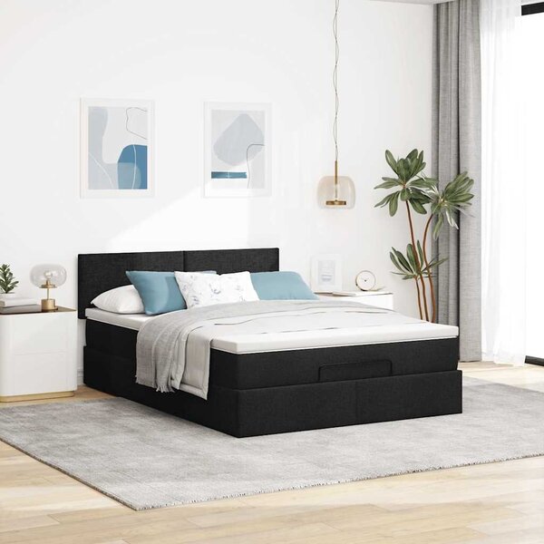 VidaXL Ottomán ágy matraccal fekete 140x200 cm anyaggal