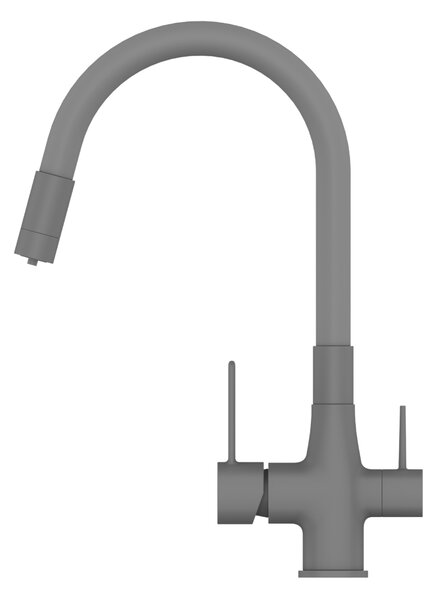 Invena Magic, álló mosogatócsaptelep flexibilis karral és ivóvízszűrővel, matt szürke, INV-BZ-02-F05-V