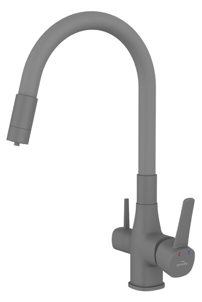 Invena Magic, álló mosogatócsaptelep flexibilis karral és ivóvízszűrővel, matt szürke, INV-BZ-02-F05-V