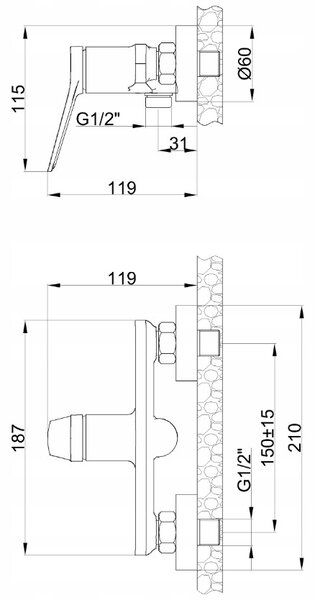 Invena Alonia, fali zuhanycsaptelep kézi zuhanyszettel, matt arany, INV-BN-70-009-V