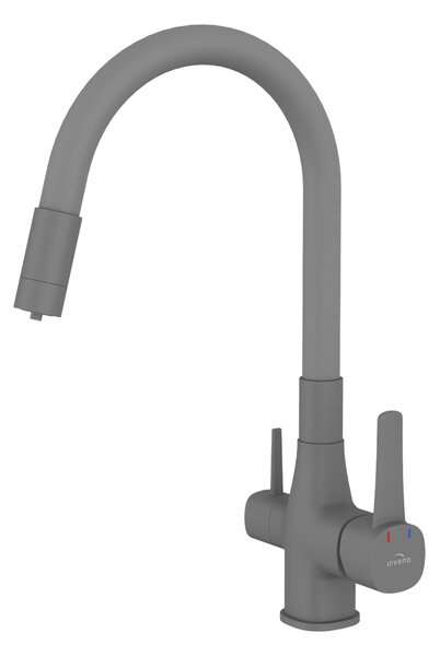 Invena Magic, álló mosogatócsaptelep flexibilis karral és ivóvízszűrővel, matt szürke, INV-BZ-02-F05-V