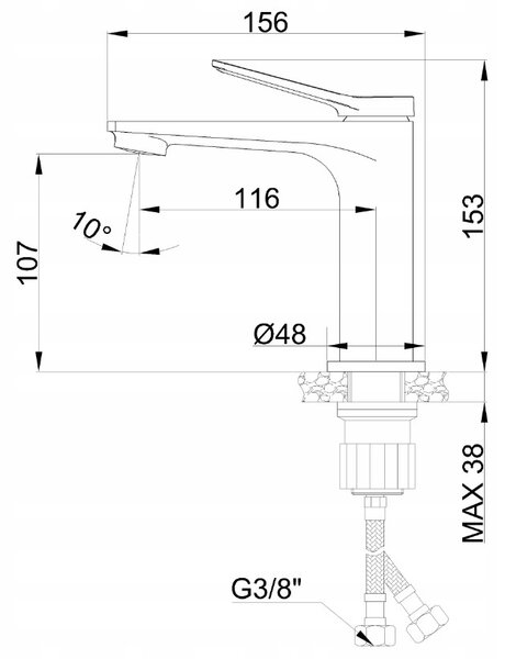 Invena Alonia, mosdócsaptelep h-153, fényes fekete, INV-BU-70-004-V