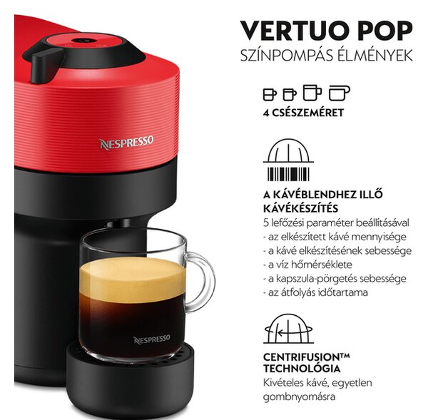 Krups XN920510 Vertuo Pop Kapszulás kávéfőző, piros