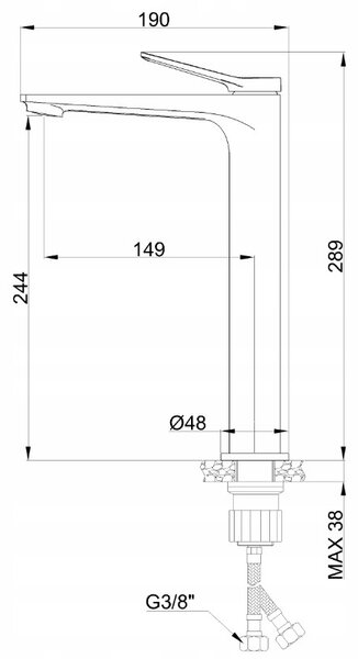 Invena Alonia, magas mosdócsaptelep, h-289, fényes fekete, INV-BU-70-W04-V