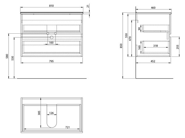 Aqualine Aqualine, PANEDA STRIP mosdószekrény 79,5x55x45,2cm, emporio tölgyfa, PN380