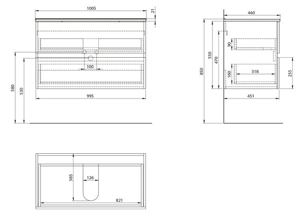 Aqualine Aqualine, PANEDA STRIP mosdószekrény 99,5x55x45,2cm, emporio tölgyfa, PN310