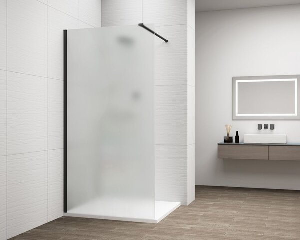 Erga Paris, Beépíthető zuhanyfal 50x200 cm, 8 mm-es matt üveg, fekete profil, ERG-V02-PARIS-050x200-FR-BK