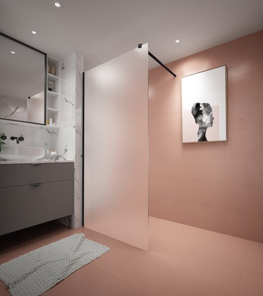 Erga Paris, Beépíthető zuhanyfal 50x200 cm, 8 mm-es matt üveg, fekete profil, ERG-V02-PARIS-050x200-FR-BK