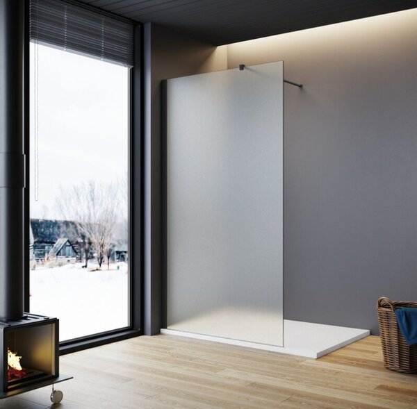 Erga Paris, Beépíthető zuhanyfal 50x200 cm, 8 mm-es matt üveg, fekete profil, ERG-V02-PARIS-050x200-FR-BK