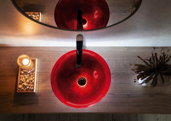 Sapho Sapho, MURANO ROSSO IMPERO üveg asztali mosdó, átmérő 40cm, piros, AL5318-63