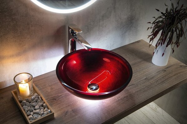 Sapho Sapho, MURANO ROSSO IMPERO üveg asztali mosdó, átmérő 40cm, piros, AL5318-63