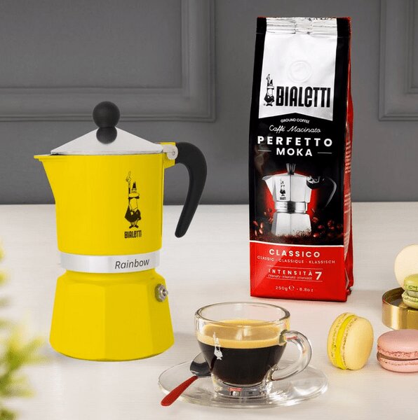 Bialetti 4982 Rainbow kotyogós kávéfőző, 3 adagos, sárga