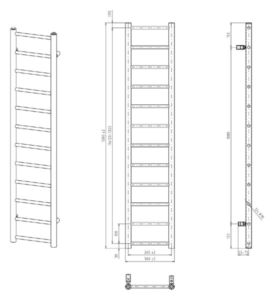 Sapho Sapho, DINA fűtőelem 300x1380 mm, fekete matt, IR373B