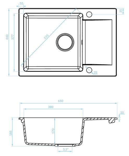 Kuchinox Celebes, 1 rekeszes gránit mosogató 650x440x185mm rövid csepegtetővel, bézs, LAV-SBL_413T