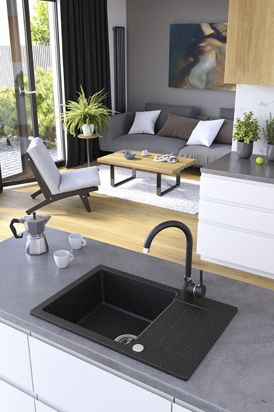 Kuchinox Celebes, 1 rekeszes gránit mosogató 650x440x185mm rövid csepegtetővel, fekete, LAV-SBL_713T