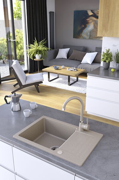 Kuchinox Celebes, 1 rekeszes gránit mosogató 650x440x185mm rövid csepegtetővel, bézs, LAV-SBL_413T
