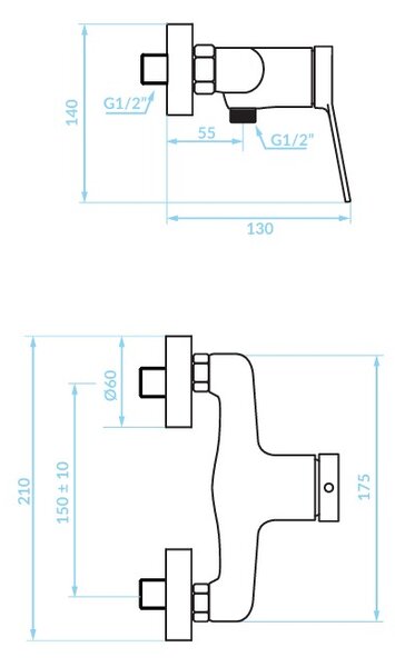 Kuchinox Villa, fali zuhanycsaptelep 150cm, króm, LAV-BVK_040D