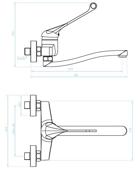 Kuchinox Madera, fali mosogatócsaptelep 150mm orvosi karral, króm, LAV-BQM_08MD