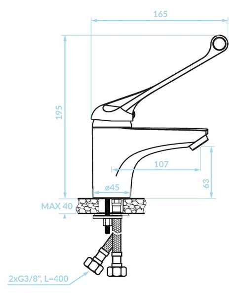 Kuchinox Madera, mosdócsaptelep h-118 orvosi karral, króm, LAV-BQM_02MD