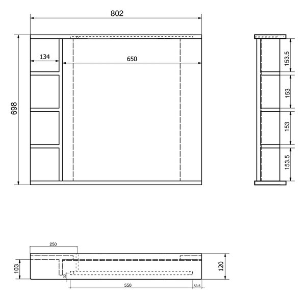 Aqualine Aqualine, KORIN STRIP tükör LED világítással és polcokkal 80x70x12cm, KO350S