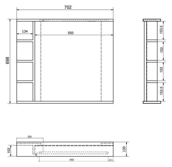 Aqualine Aqualine, KORIN STRIP tükör LED világítással és polcokkal 70x70x12cm, KO360S