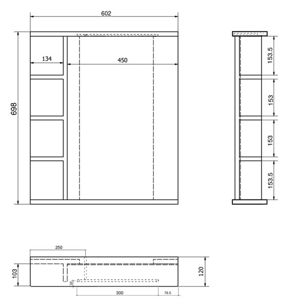 Aqualine Aqualine, KORIN STRIP tükör LED világítással és polcokkal 60x70x12cm, KO370S