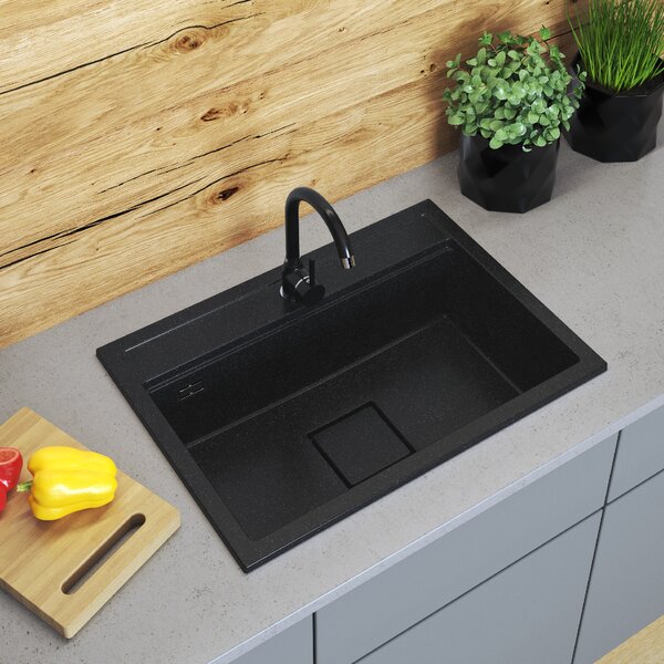 Gamma Quadro 7050, 1 rekeszes gránit mosogató 700x500x220 mm, fekete pettyes, GMA-ZLE000238