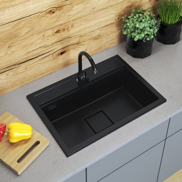 Gamma Quadro 7050, 1 rekeszes gránit mosogató 700x500x220 mm, fekete, GMA-ZLE000237
