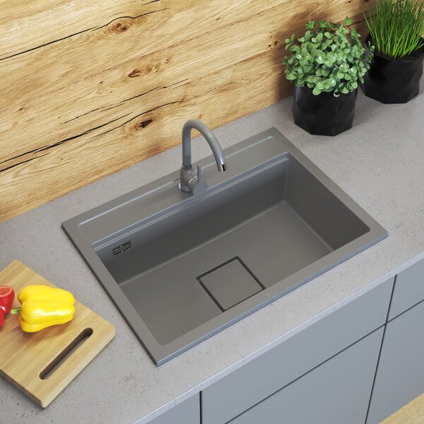 Gamma Quadro 7050, 1 rekeszes gránit mosogató 700x500x220 mm, szürke, GMA-ZLE000240