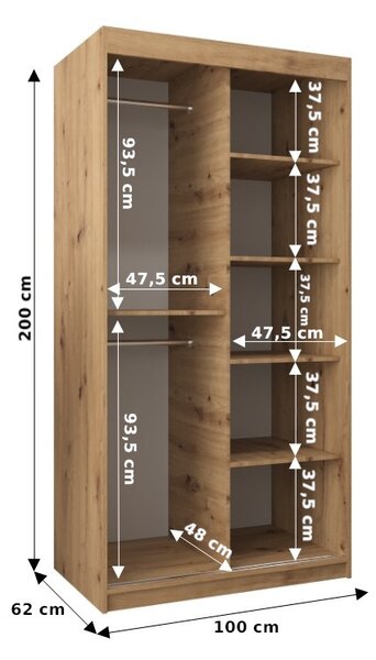 TIMEA dizájnos tolóajtós gardróbszekrény 100 cm széles - fehér