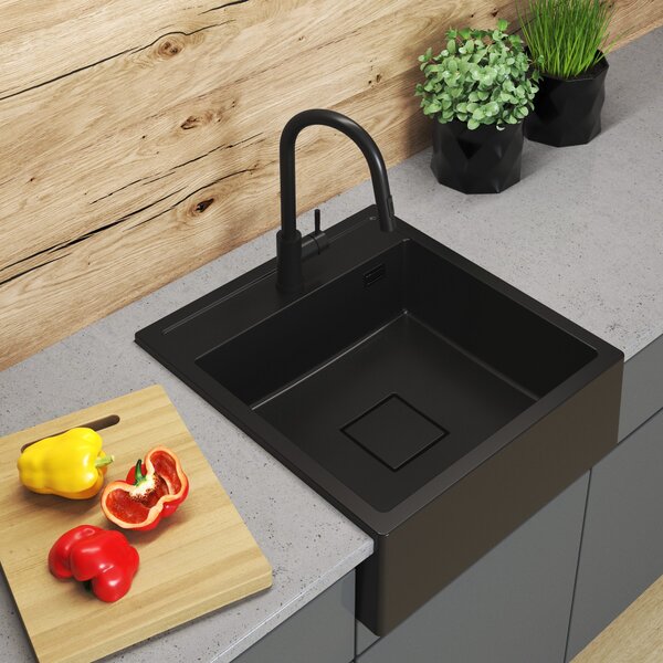 Gamma Farmerski, 1 rekeszes gránit mosogató 600x630x210 mm, fekete, GMA-ZLE000208