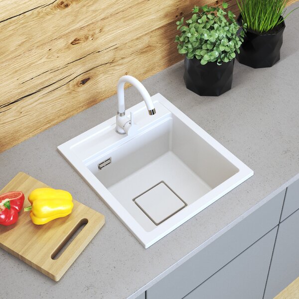 Gamma Quadro 4550, 1 rekeszes gránit mosogató 450x495x220 mm, fehér, GMA-ZLE000220