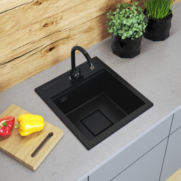 Gamma Quadro 4550, 1 rekeszes gránit mosogató 450x495x220 mm, fekete, GMA-ZLE000217