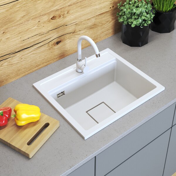 Gamma Quadro 5850, 1 rekeszes gránit mosogató 580x495x220 mm, fehér, GMA-ZLE000234