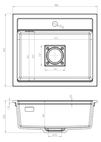 Gamma Quadro 5850, 1 rekeszes gránit mosogató 580x495x220 mm, fehér, GMA-ZLE000234